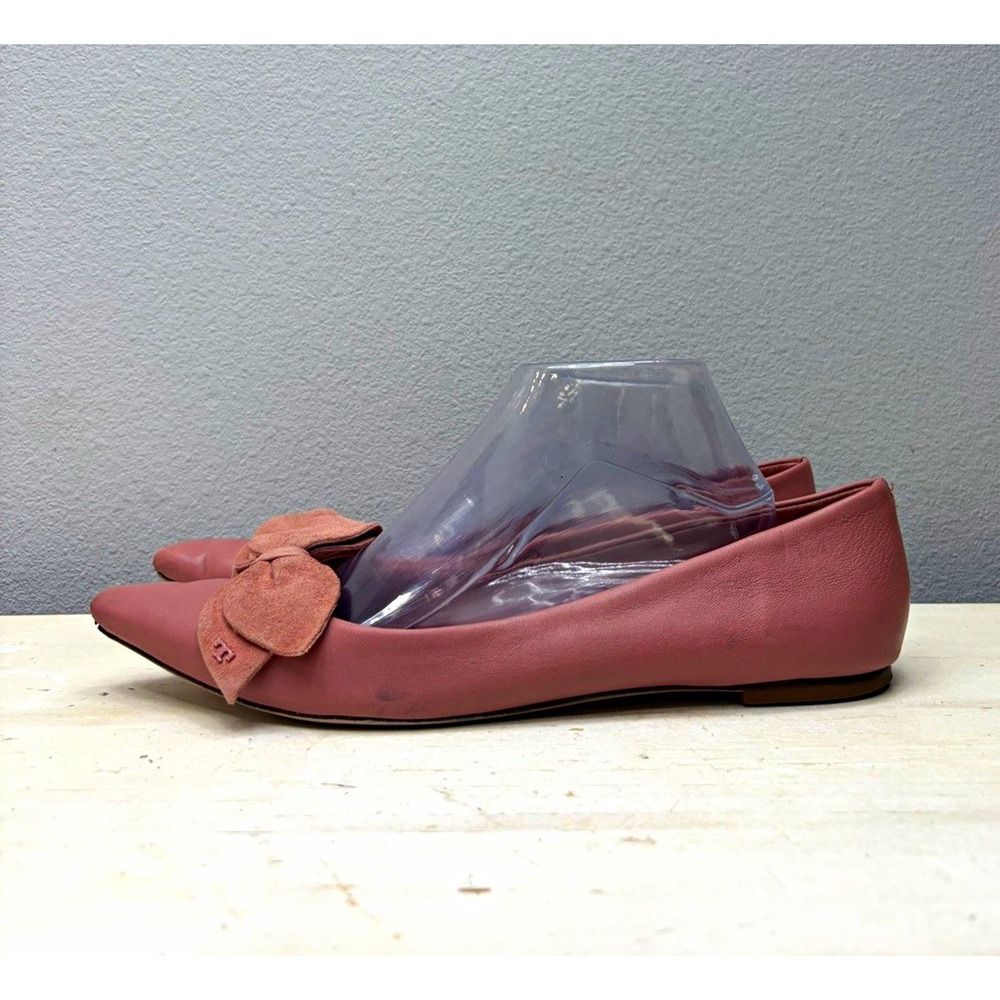 Tory Burch Pink Leather Rosalinda Pointed Toe Bow Flats Size 11